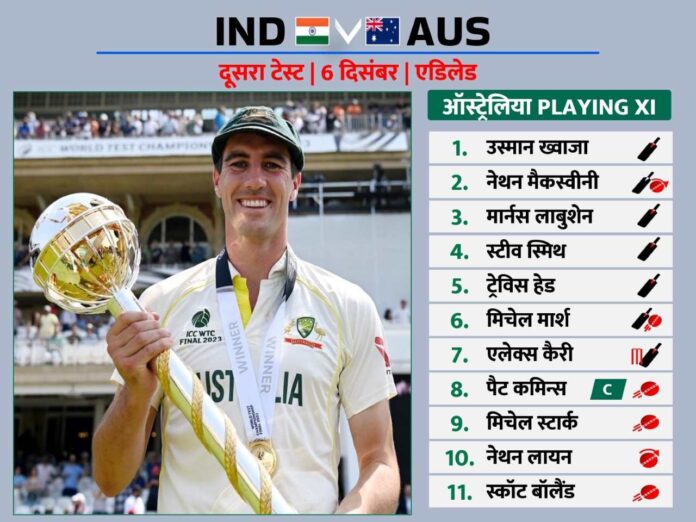 australia xi for 2nd test in adelaide