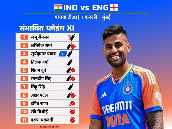 india possible xi for 5th t20I